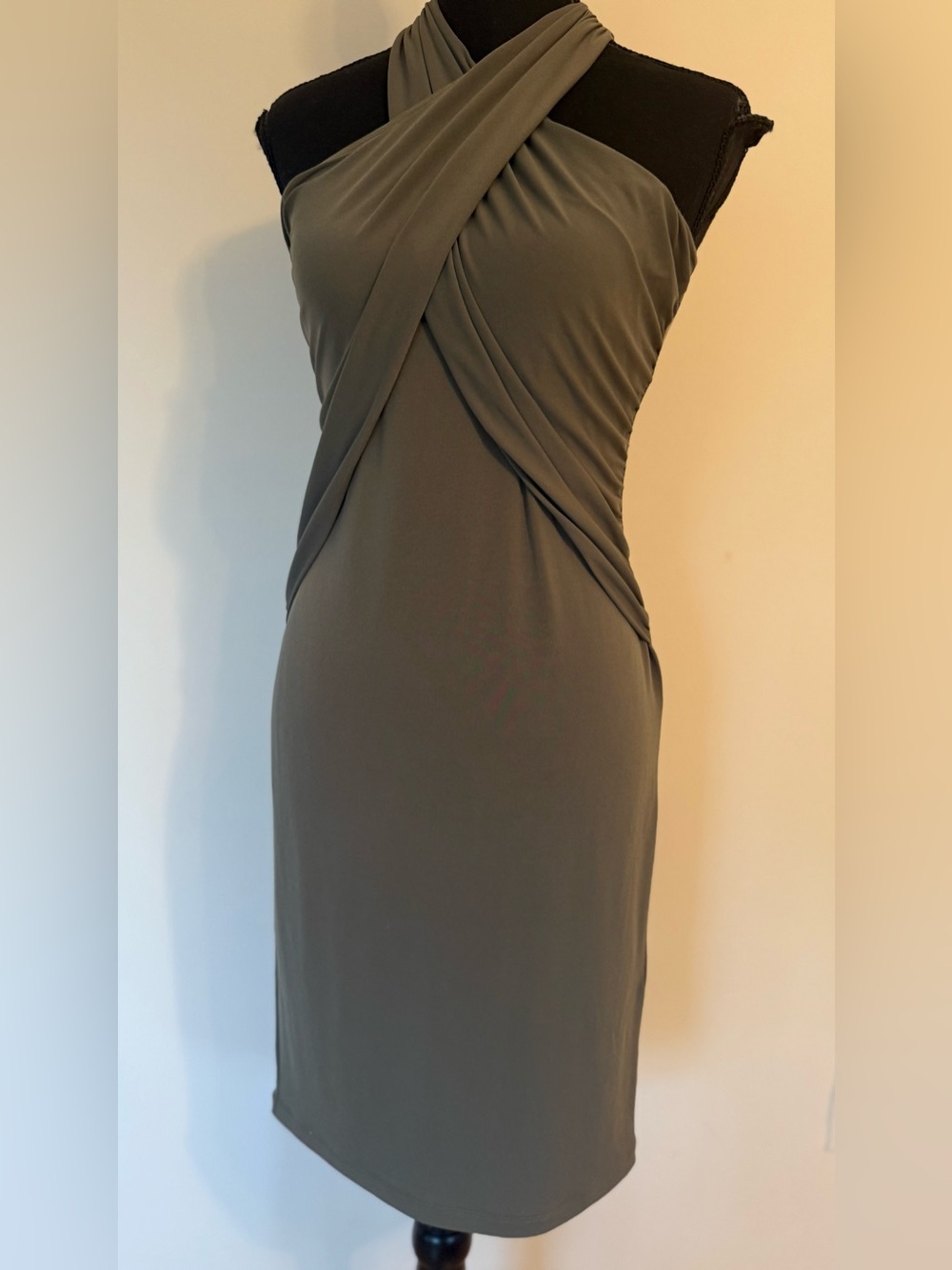 Olive Green Twist Front Women’s Dress Bebe size S new with tag